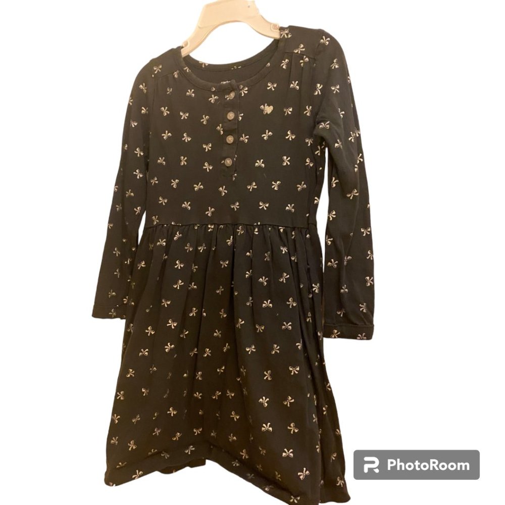 Carter's Girl's gray long sleeve dress with silver‎ bows sz 5